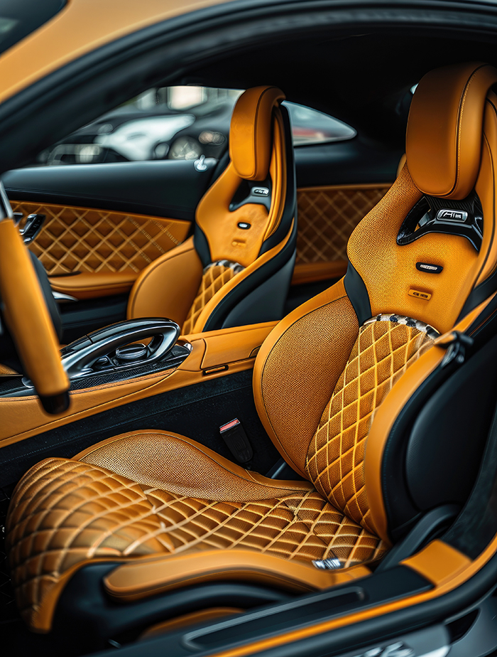 luxury car interior with golden details