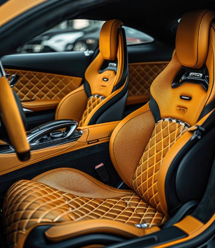 luxury car interior with golden details